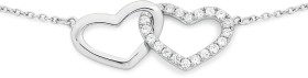 Sterling+Silver+Cubic+Zirconia+Heart+%26amp%3B+Linked+Polished+Heart+Necklet