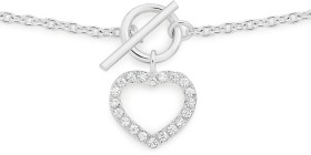 Sterling+Silver+45cm+Cubic+Zirconia+Open+Heart+Fob+Necklet