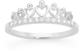 Sterling+Silver+7+Hearts+%26amp%3B+Cubic+Zirconia+Tiara+Ring