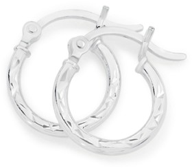 Sterling+Silver+2x14mm+Dia-Cut+Hoop+Earrings