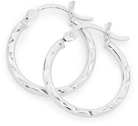 Sterling+Silver+2x19mm+Dia-Cut+Hoop+Earrings