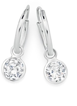 Sterling+Silver+5mm+Round+Cubic+Zirconia+Drop+Hoops