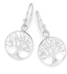 Sterling+Silver+Tree+of+Life+Hook+Earrings