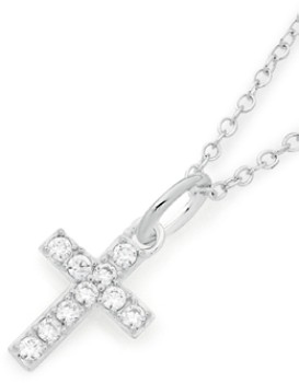 Sterling+Silver+10mm+Cubic+Zirconia+Square+End+Cross+Pendant