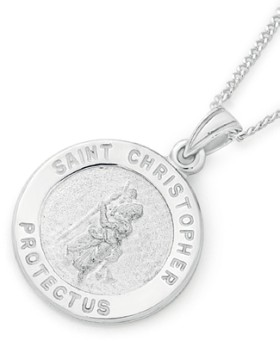 Sterling+Silver+15mm+Round+St.+Christopher+Pendant