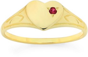 9ct+Gold+Created+Ruby+Heart+Signet+Ring