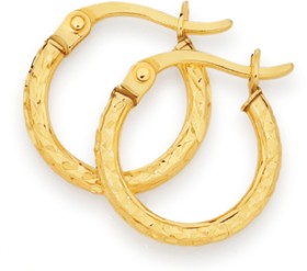 9ct-Gold-2x10mm-Diamond-Cut-Hoop-Earrings on sale