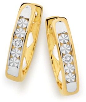 9ct+Gold+Diamond+Channel+Set+Huggie+Earrings