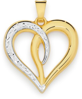 9ct+Gold+Two+Tone+Diamond-Cut+%26amp%3B+Polished+%26%23039%3BIntertwining+Love%26%23039%3B+Heart+Pendant