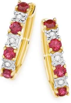 9ct+Gold+Created+Ruby+%26amp%3B+Diamond+Huggie+Earrings