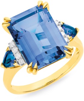 9ct+Gold+Created+Sapphire+%26amp%3B+Diamond+Ring