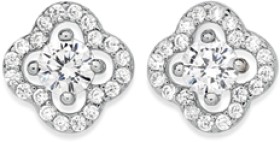 Sterling+Silver+Cubic+Zirconia+%26amp%3B+Clover+Halo+Studs