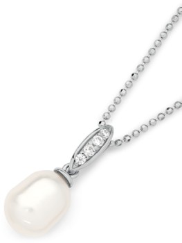 Sterling+Silver+7.5mm+Cultured+Freshwater+Pearl+Pave+Cubic+Zirconia+Pendant