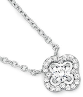 Sterling+Silver+Clear+Cubic+Zirconia+%26amp%3B+Clover+Halo+Pendant