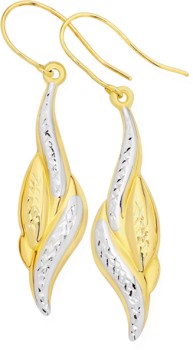 9ct-Gold-Two-Tone-Flame-Drop-Earrings on sale