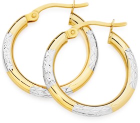 9ct+Gold+Two+Tone+2.5x15mm+Striped+Hoop+Earrings