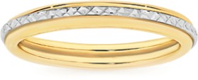 9ct+Gold+Two+Tone+Diamond+Cut+Stacker+Ring