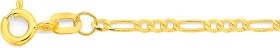 9ct+Gold+19cm+Solid+Diamond-Cut+Figaro+3%2B1+Bracelet