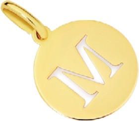 9ct+Gold+Initial+%26%23039%3BM%26%23039%3B+Serif+Style+Round+Disc+Pendant