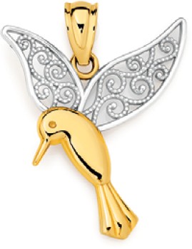 9ct+Gold+Two+Tone+Hummingbird+Pendant