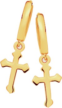 9ct-Gold-Cross-Drop-Huggie-Earrings on sale