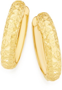 9ct+Gold+Diamond-Cut+Huggie+Earrings