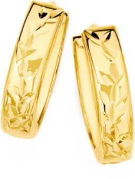 9ct-Gold-10mm-Diamond-Cut-Huggie-Earrings on sale