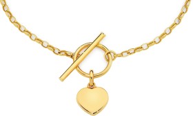 9ct-Gold-45cm-Flat-Heart-Fob-Belcher-Necklet on sale