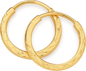 9ct+Gold+10mm+Diamond-Cut+%26amp%3B+Polished+Flexi+Hoop+Earrings