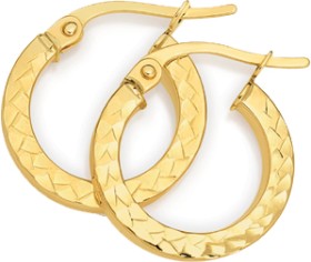 9ct-Gold-10mm-Diamond-Cut-Square-Tube-Hoop-Earrings on sale