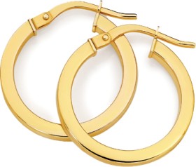 9ct+Gold+2x15mm+Square+Tube+Hoop+Earrings