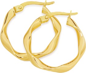 9ct+Gold+3x15mm+Ribbon+Twist+Hoop+Earrings