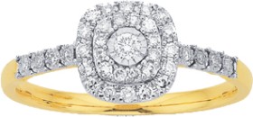 9ct+Gold+Diamond+Cushion+Shape+Ring