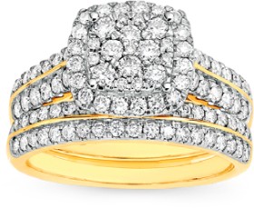 18ct+Gold+Diamond+Cushion+Shape+Bridal+Set