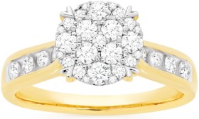 9ct+Gold+Diamond+Round+Cluster+Ring