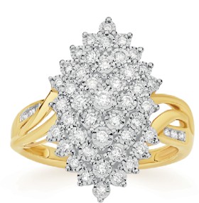 9ct+Gold+Diamond+Fancy+Marquise+Shape+Cluster+Ring