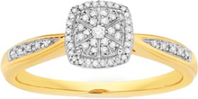 9ct+Gold+Diamond+Cushion+Cluster+Ring