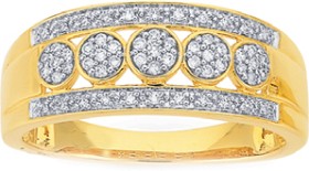 9ct-Gold-Diamond-Five-Cluster-Band on sale