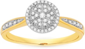 9ct+Gold+Diamond+Round+Cluster+Ring