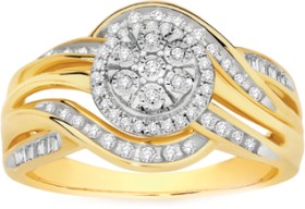 9ct+Gold+Diamond+Cluster+Wrap+Ring