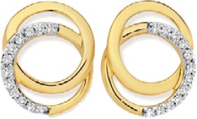 9ct+Gold+Diamond+Interlock+Circle+Stud+Earrings