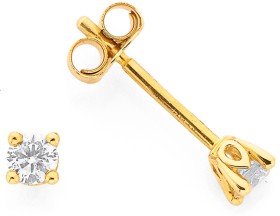 9ct+Gold+Diamond+Stud+Earrings