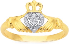 9ct+Gold+Diamond+Claddagh+Ring