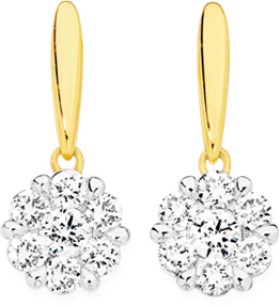 Alora+10ct+Gold+Lab+Grown+Diamond+Flower+Cluster+Drop+Stud+Earrings