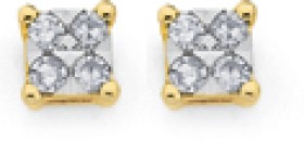 9ct+Gold+Diamond+Square+Look+Stud+Earrings