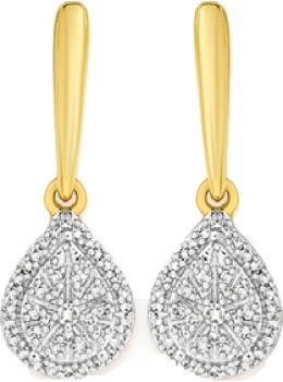 9ct+Gold+Diamond+Pear+Shaped+Drop+Earrings