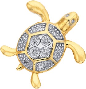 9ct+Gold+Diamond+Turtle+Pendant