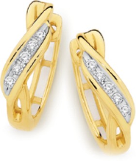 9ct+Gold+Diamond+Twist+Huggie+Earrings