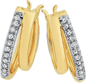 9ct+Gold+Diamond+Hoop+Earrings