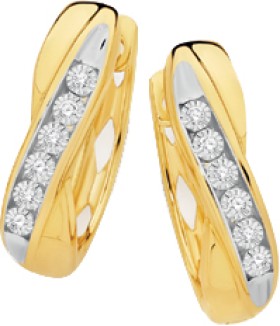 9ct+Gold+Diamond+Crossover+Huggie+Earrings